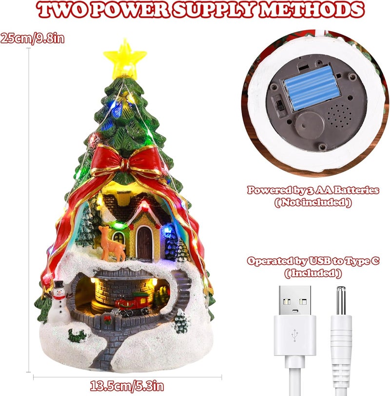 ZPCO Musical Christmas Village with Spinning Train Deer - Pre-Lit Artificial Christmas Tree - Battery & USB - Collection Figurines for Home Tabletop Decorative, Xmas Decor Gift - Image 3
